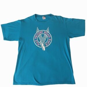 VTG Max Victory Road Race Size XL Screen Print T-Shirt Blue Single Stitch